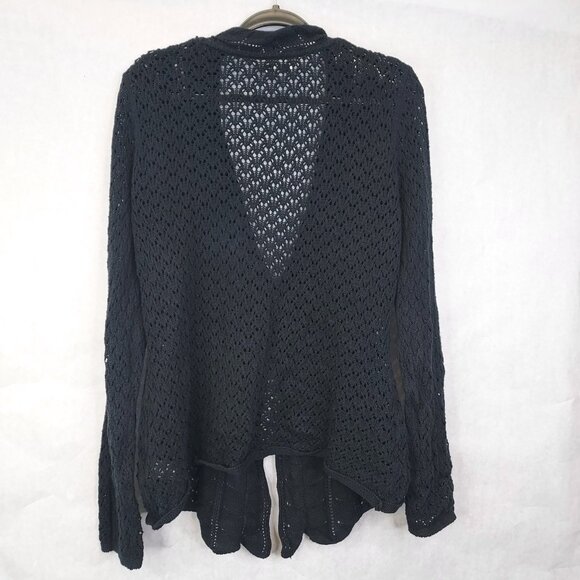 Croft & Barrow Open Knit Cardigan Womens L Sweater Black 1 Button Cotton Crochet - Picture 7 of 16